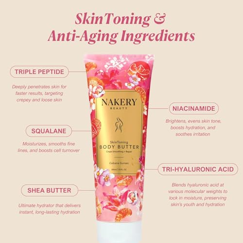 Nakery Skin Toning Body Butter for Women - Firming Body Lotion for Women - Peptide Infused Body Lotion for Crepey & Sagging Skin - Firming Lotion for Neck, Arms & Legs - Cabana Sunset