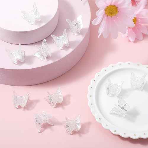 Ouligay 12pcs Sparkly Colorful Hair Accessories - Mini Butterfly Hair Clips and Tiny Claw Clips for Girls and Women (Glitter Color)