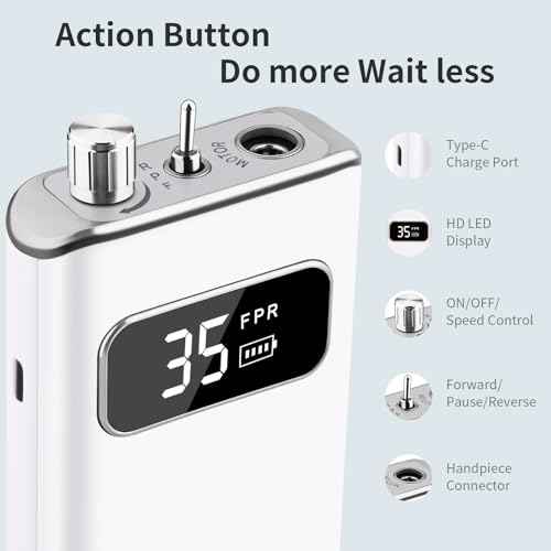 Electric Nail Drill File, Professional Portable Nails Drills Kit with Rechargeable Base 7 u?as Bits, Cordless Efile for Poly Gel Acrylic Nails Remover Home Salon Pedicure Manicure Tool, White