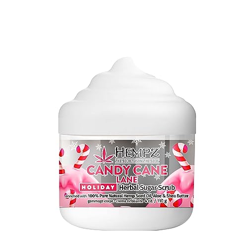 Hempz Limited Edition Candy Cane Lane Exfoliating Body Scrub (4 Oz) ? Yummy Holiday Scented Sugar Body Scrub for Shower & Bath, Cozy Candy Cane Scented Sugar Scrub Exfoliant for Women & Men