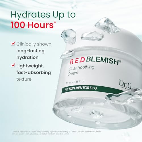 Dr.G Red Blemish Clear Soothing Korean Moisturizer Face Cream, 70ml - Cica Cream, Korean Skin Care Moisturizer, Korean Face Moisturizer, Facial Moisturizer, Korean Skincare, K Beauty Skincare Coreano