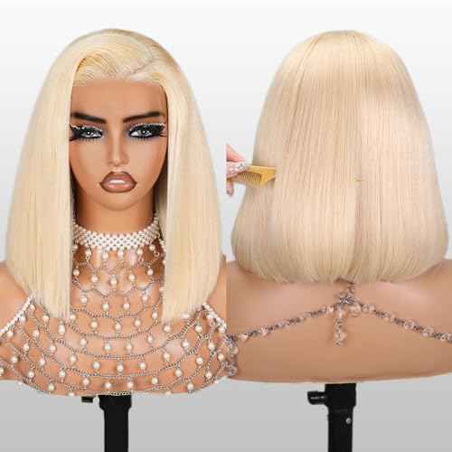 613 Bob Wig Human Hair Wear and Go Glueless Wigs 6x5 Pre Cut 210% Density 613 Blonde Lace Front Wig Human Hair 613 Closure Bob Wig Real Pre Bleached Tiny Knots£¨14inch,613 Glueless bob£©