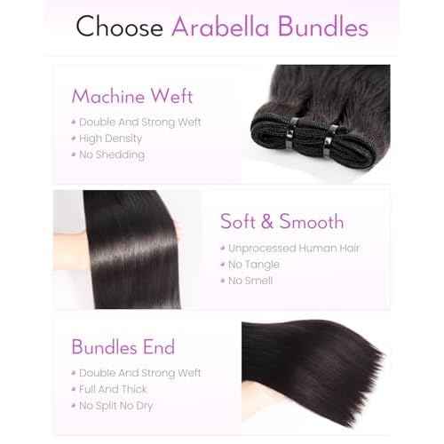 Arabella 15A Raw Straight Bundles Human Hair Natural Black Hair Bundles 100% Raw Vietnamese Human Hair,Three Times the Lifespan 20 Inch