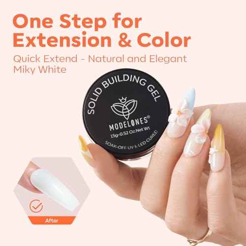 modelones 3D Sculpting Gel, Milky White Solid Nail Builder Hard Gel for Nail Art Molding & Extensions for Chrome Powder, Nails Glitter Polish Home DIY Manicure, U V Lamp Needed