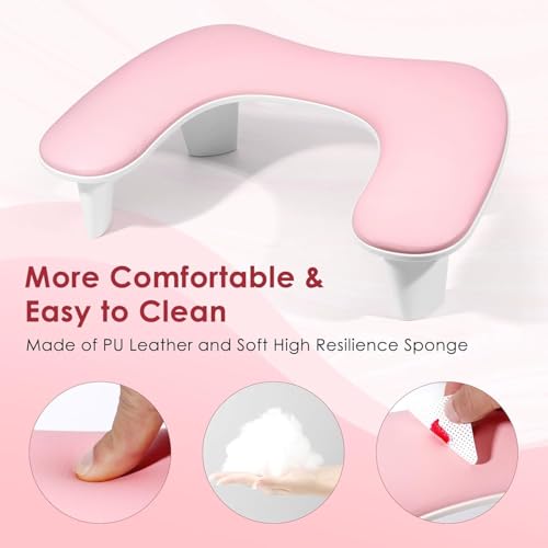 Arm Rest for Nails Tech - U-shaped Manicure Nail Hand Rest Pillow Cushion, Big Microfiber Leather Nail Arm Rest Stand for Acrylic Nail Art Tech (Pink)