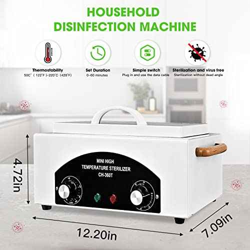 Sterilizer for Nail Tools 1.5L 110V 300W High Temperature Metal Clean Box with Adjustable Timer Temperature Sterilizer Cabinet for Manicure SPA Salon Metal Hairdressing Tool Equipment(white)