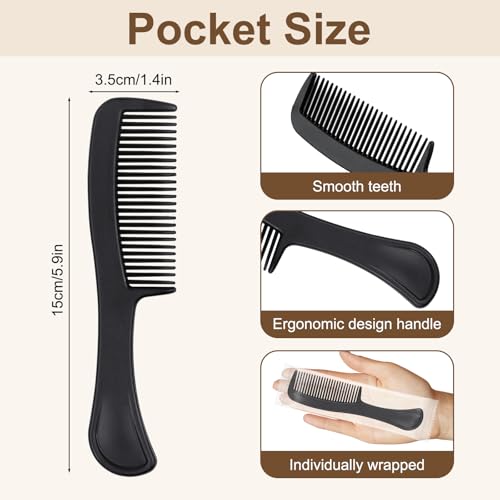 Black Combs in Bulk Individually Wrapped Disposable Comb Plastic Pocket Size Women Men Hair Combs for Home Homeless Hotel Shelter Charity Church Travel Nursing Hair Accessories 5.9 Inch (60 Pack)