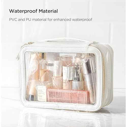 HBlife Clear Makeup Bag Organizer Set, Portable Travel Toiletry Cosmetic Case for Women, Large Make Up Bag Makeup Train Case Transparent Storage Pouch with Handle(White)