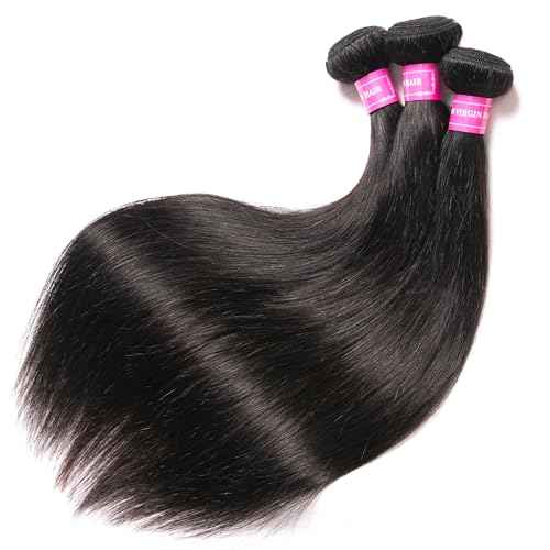 12A Human Hair Bundles Straight 100% Unprocessed Brazilian Virgin Hair Weave 3 Bundles Silky Black Hair for Black Women 20 22 24 Inch