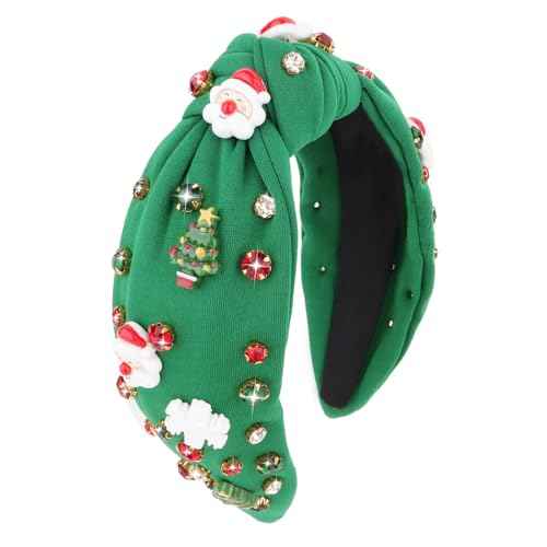 Green Christmas Headbands for Women Crystal Knotted Headbands Wide Top Knot Holiday Headband Christmas Hair Bands for Women's Hair