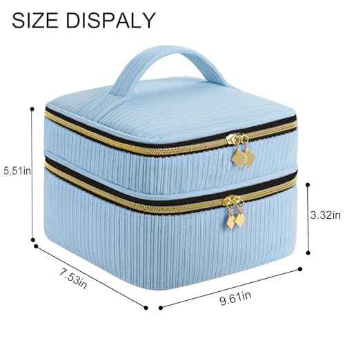 Nail Polish Organizer- Holds 30 Bottles, Nail Organizers and Storage Double-Layer Nail Bag Organizer Case Nail Polish Holder with Handle, Nail Kit Organizer for Manicure Tools (Blue)