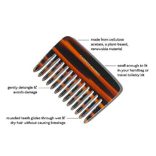 Caswell-Massey Travel Detangler Comb, Extra Wide, Handmade from Renewable & Plant-Based Italian Cellulose Acetate, Tortoise Pattern, 3.75¡± Wide