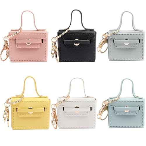 6 PCS Mini Backpack Keychain Super Smalls Makeup Bag Cute Coin Wallet PU Leather Lipstick Bag Card Holder Data Cable Organizer Fashion Bag Charms Accessories for Women Girls (Style 6)