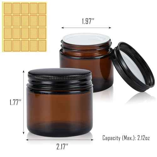 2oz Amber Glass Jars with Lids - 48 Pack Cosmetic Containers for Travel, Cream & Lotion