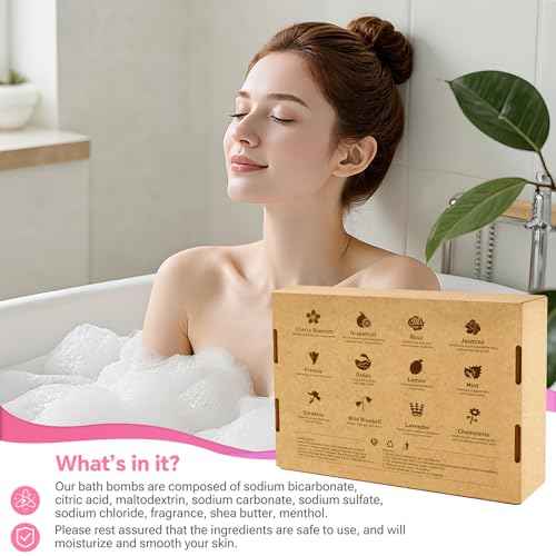 Bath Bombs for Women, 12 PCS Bath Set, Natural Bubble Bathbombs with Shea Butter, Dry Skin Moisturizing, Present for Christmas, Birthday, Valentine¡¯s Day for Mom, Wife, Her, Girls