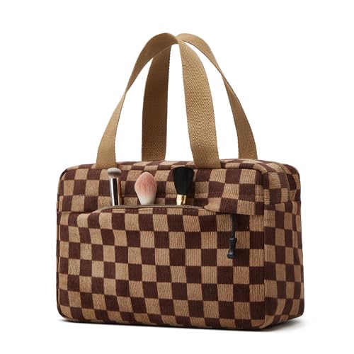 Large Makeup Bag for Women Corduroy Cosmetic bag Make up Bags Zipper Pouch with handle Cosmetic Organizer Toiletry Bag for Travel Storage