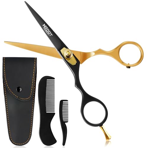 HB-DOT 5" Professional Mustache & Beard Scissors, German Stainless Steel Mustache Scissors, Mustache Scissors for Men with PU Leather Pouch and Comb set. (Black, 5 inches)