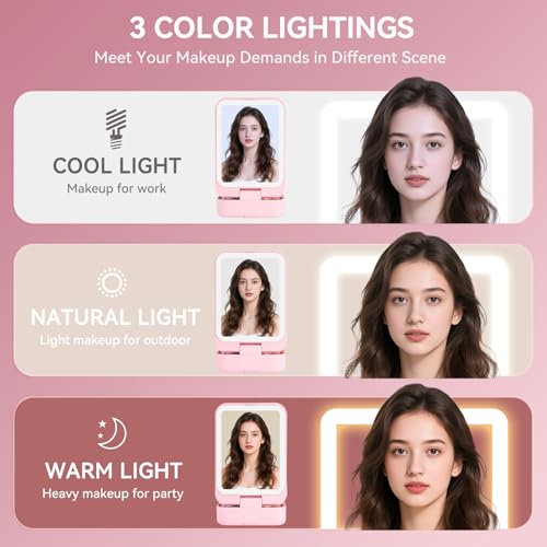 Trendy Teen Girl Gifts ? Travel Makeup Brush Set with LED Light Mirror, Perfect Tween Birthday Gifts for Girls 11-16+ year old(Pink)