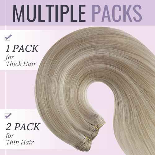 Fshine Weft Hair Extensions Human Hair 18 Sew in Remy Extensions Color Ash Blonde 18p613 Mixed with Bleach Blonde for Women 100g Brazilian