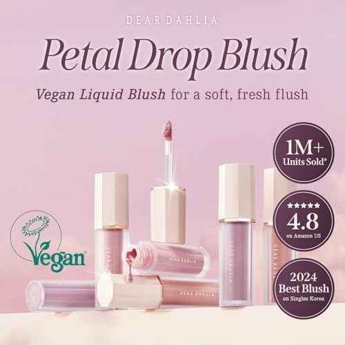 DEARDAHLIA Petal Drop Blush (Purity) - Vegan Weightless Liquid Blush with Long-lasting Pigment, Buildable and Skincare-Infused Fomula. Natural Flush, and Dewy Finish. Korean Makeup for Cheeks. 0.14 oz