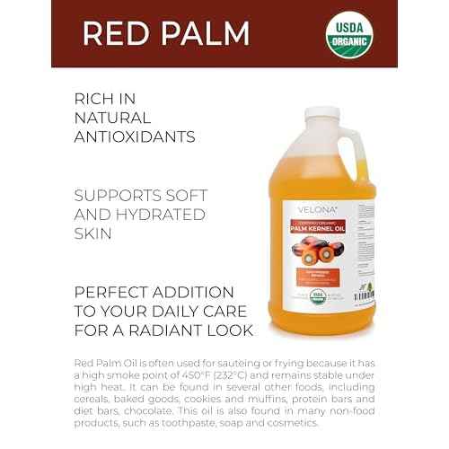 velona USDA Certified Organic Red Palm Oil 1 Gallon / 128 Fl Oz | Food and Cosmetic Grade | in jar | Extra Virgin, Cold Pressed | Skin, Face, Body, Hair Care | Use Today - Enjoy Results