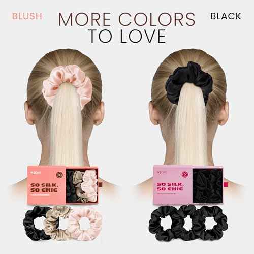 Wycare 100% Silk Scrunchies - Gentle on Hair Mulberry Silk Scrunchies for Women - Luxurious Sleep Ties for Women's Curly Hair (Set of 3 Nude)