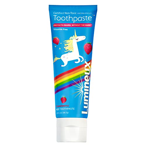 Lumineux Dentist Formulated Kids Toothpaste, Strawberry Flavor & Unicorn Approved - Certified Non-Toxic, Fluoride Free & SLS Free - 3.75 Oz