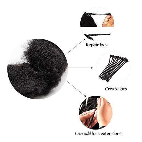Tight Afro Kinky Bulk 100 £¥ Human Hair for Draedlock Extensions, Repair Locs, Twists and Braids (14 Inch, Natural Black, 5 Bundles with Crochet Needle Set and Rat Tail Comb)