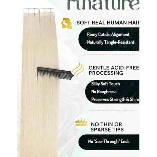 RUNATURE Blonde Tape in Hair Extensions Human Hair 24 Inch Platinum Blonde Tape in Extensions Seamless PU Tape ins Human Hair Extensions Long Remy Hair Soft Straight Hair 50g 20pcs