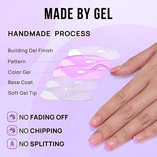 BTArtbox French Tip Press On Nails - Press on Nails Square for Women Gifts, Pink Glue On Nails, Fit Perfectly & Natural Reusable Stick On Nails in 15 Sizes, 30 Pcs Soft Gel Kit, Dolce Pink