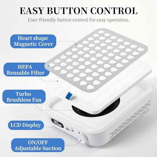 ANGNYA Nail Dust Collector with Lamp,Vacuum Fan Rechargeable Dust Collector with Dust Brush Powerful Brushless Dust Collector for Acrylic Gel Nail Polishing, Perfect for Salon Home Use