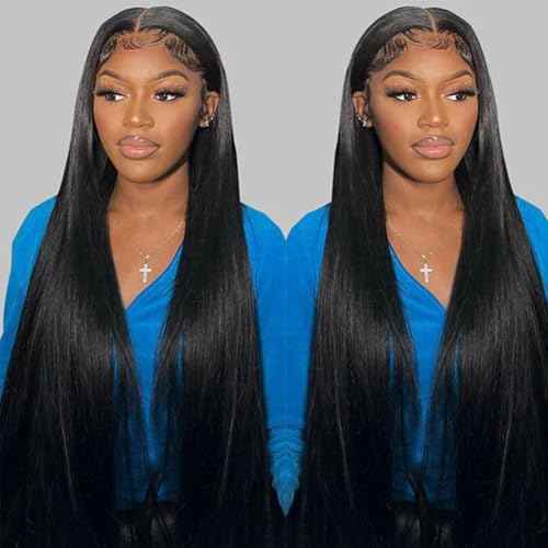 Straight Lace Front Wigs Human Hair Pre Plucked 13x4 HD Lace Frontal Wigs for Black Women Straight Wigs Human Hair with Baby Hair Glueless 180% Density Natural Black 30 Inch