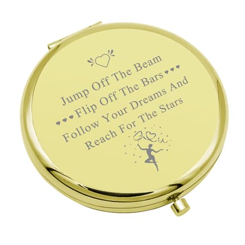 Gymnastics Lover Gifts Gymnastics Team Gift Compact Makeup Mirror Gymnastics Gifts for Girls Gymnast Graduation Gift Inspirational Gifts Folding Makeup Mirror for Girl Birthday (Gold)