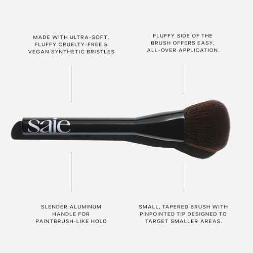 Saie Powder Blush Brush - Fluffy Makeup Brush for Cheeks - Ultra-Soft Tapered Bristles for a Precise, Diffused Application - For Pressed or Loose Powder Face Makeup, Bronzer + Blush - Vegan (1 Count)