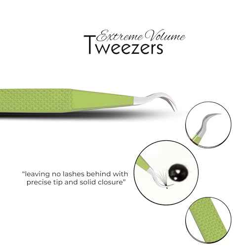 SIVOTE Lash Tweezers for Eyelash Extensions Fiber Tips, Set of 3, 45 Degree, Curved, Volume Boot, Dark Green Red Green