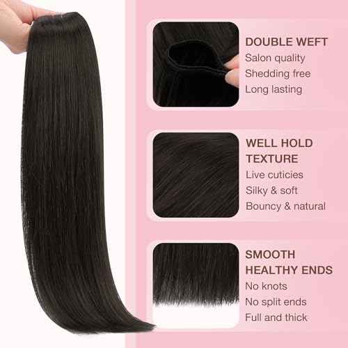 GOO GOO Sew in Hair Extensions Real Human Hair, Weft Hair Extensions Human Hair, 2 Dark Brown 20inch 105g, Weft Bundles Straight Silky Remy Hair