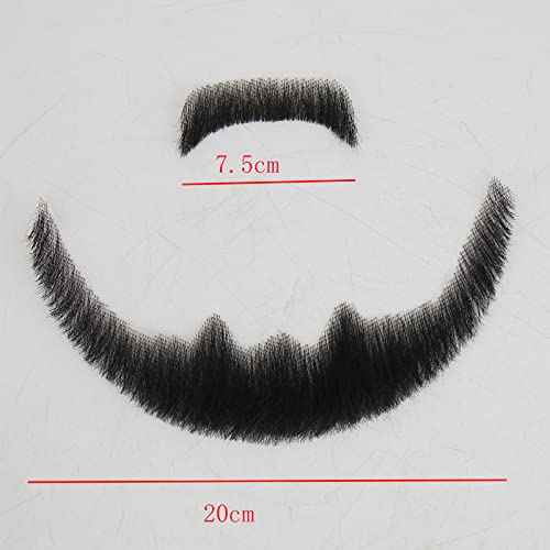 ZigZag Hair Face Beard Extension Human Hair Mustache Black Costume Fake Beard for Adults Men Realistic Makeup Lace Invisible False Beards (Black, Beard 6)