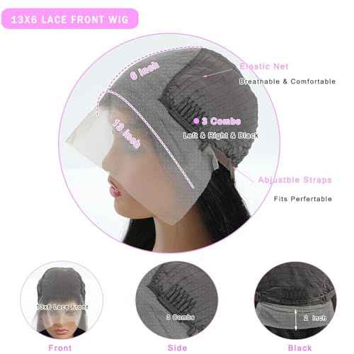 Straight Lace Front Wigs Human Hair 200% Density 13x6 HD Lace Front Wigs for Black Women 28inch Pre Plucked with Baby Hair Transparent Glueless Straight Lace Frontal Wigs Natural HairLine