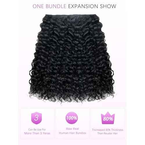 15A Raw Curly Bundles Human Hair,One Bundles 16 Inch Water Wave Curly Human Hair,Triple Lifespan Indian Virgin Hair,Quick Weave Hair Extensions Natural Black
