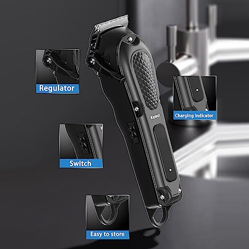 KEMEI Hair Clippers for Men Professional Cordless&Corded Barber Clippers for Hair Cutting & Grooming, Rechargeable Beard Trimmer for Men,KM-1071