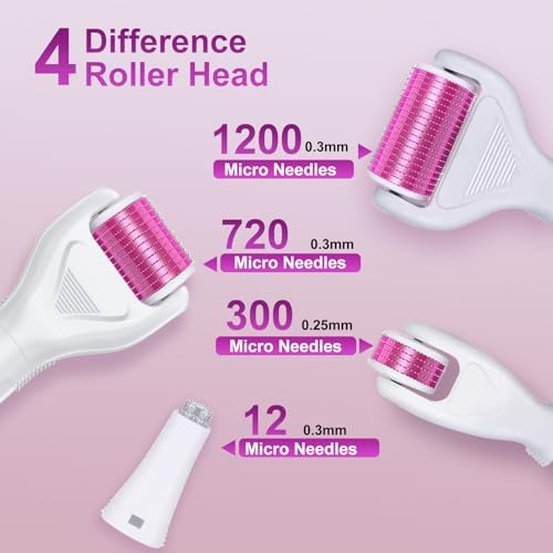 YaFex Derma Roller for Face and Body - 6 in 1 Titanium Microneedling Roller Kit Micro Needle Roller, 300 and 720 Needles 0.25mm,1200 Needles 0.3mm with 5 Replaceable Heads