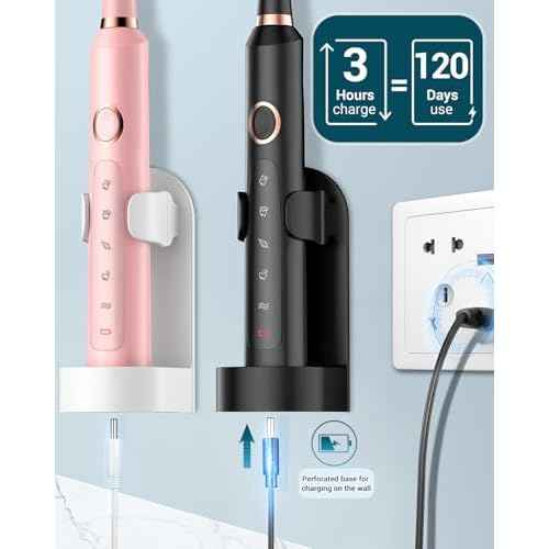 Rtauys 2 Pack Electric Toothbrush for Adults - 2 Rechargeable Electric Toothbrushes with 12 Brush Heads & 2 Travel Case, Power Electric Toothbrush with Holder, 3 Hrs Charge for 120 Days - Black+Pink