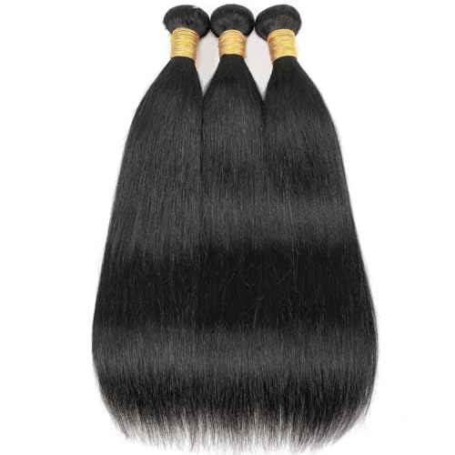 Brazilian Straight Human Hair Bundles Weaves 100% Unprocessed Virgin Straigt Human Hair 3 Bundles 18 20 22Inch Raw Sew in Bundles Deals for Woman Nature Black (100+/-5g)/pc Can be Dyed and Bleached