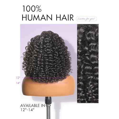 LUVME HAIR 100% Human Hair Wigs Curly Deep Wave Glueless Lace Front 12 Inches, Pre Cut Plucked Hd Lace Short Wig Ready To Go Natural Color Straight Bleached Knots Side Part Black Wigs