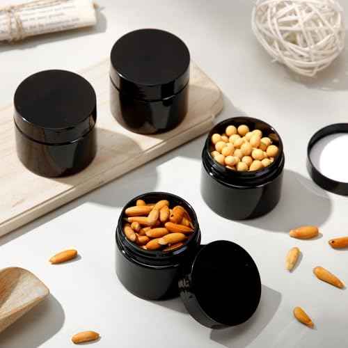 SATINIOR 36 Pieces 2 oz Plastic Jars with Lids Wide Mouth Airtight Reusable Container Acrylic Cosmetic Small Jars for Lotions Ointments Travel Toiletries Creams Make up Storage(Opaque Black)