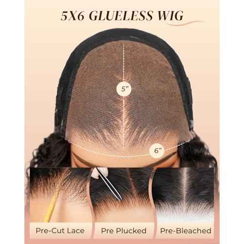 Arabella 5x6 Glueless Wigs Human Hair Kinky Curly Lace Front Wigs Human Hair Pre Plucked Pre Cut 230% Density Wear and Go Curly Wig No Glue Natural Color 16inch