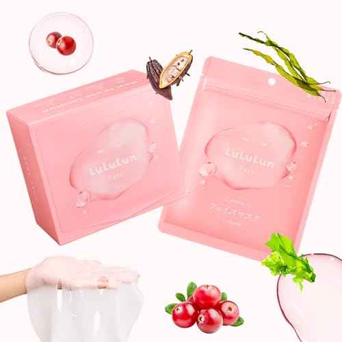 Lululun 32 EA Daily Face Masks Skincare For Dry Skin, Hydrating Face Mask for Women & Men with Cranberry & Seaweed Extracts, Moisurizing Face Mask Sheet, Japanese Face Masks Skin Care, PURE