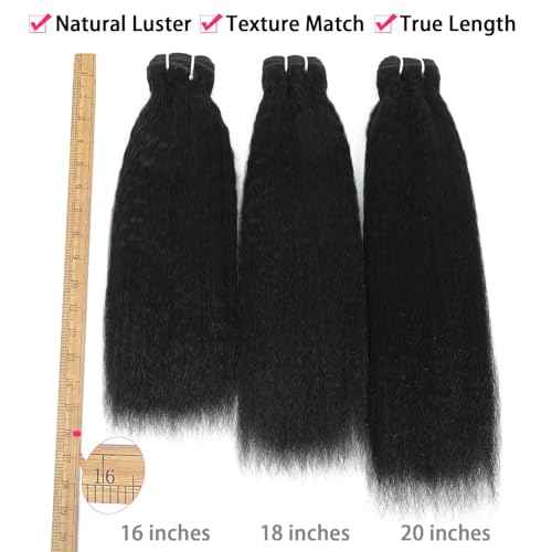 Kinkystraight Human Hair Bundles 3 Bundles 12A 100% Unprocessed Brazilian Virgin Hair Kinky Curly Bundles Human Hair Extensions for Women Quick Weave Yaki Straight Bundles (20 22 24 inch)