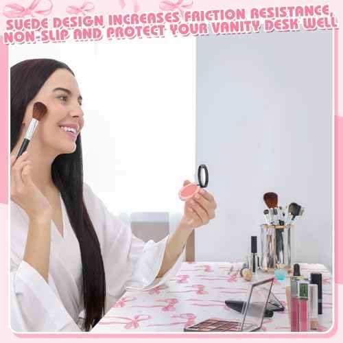 Coquette Bow Makeup Mat for Vanity Top Protector, Christmas Dual Sided Leather Vanity Waterproof Desk Pad Dressing Mat Nonstick Gifts for Women Home Office Decor(Pink,11.8" X 23.6")