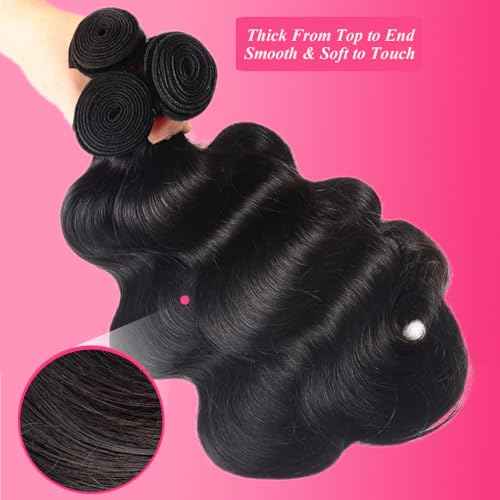 12A Human Hair Bundles 10 12 14Inch Body Wave Bundles Human Hair 100% Unprocessed Brazilian Virgin Weave Bundles 3 Bundles Real Natural Black Wavy Human Hair Extensions 1B Bundles for Women
